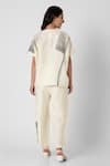 Shop_KAVERI_Off White 100% Linen Printed Brick V Neck Top And Pant Set  _at_Aza_Fashions