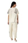 KAVERI_Off White 100% Linen Printed Brick V Neck Top And Pant Set  _at_Aza_Fashions