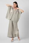 Buy_KAVERI_Grey 100% Linen Printed Brick V Neck Placement Top And Pant Set  _Online_at_Aza_Fashions