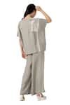 KAVERI_Grey 100% Linen Printed Brick V Neck Placement Top And Pant Set  _at_Aza_Fashions