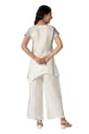 KAVERI_Off White 100% Linen Printed Brick V Neck Noa Top And Pant Set  _at_Aza_Fashions