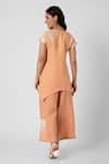 Shop_Kaveri_Orange 100% Linen Printed Brick V Neck Top And Pant Set _at_Aza_Fashions