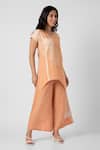 Kaveri_Orange 100% Linen Printed Brick V Neck Top And Pant Set _Online_at_Aza_Fashions