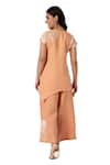 Buy_Kaveri_Orange 100% Linen Printed Brick V Neck Top And Pant Set _Online_at_Aza_Fashions