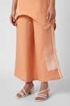 Shop_Kaveri_Orange 100% Linen Printed Brick V Neck Top And Pant Set 