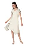 Buy_KAVERI_Off White 100% Linen Printed Brick V Neck Placement Noa Dress  _Online_at_Aza_Fashions