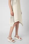 Buy_KAVERI_Off White 100% Linen Printed Brick V Neck Placement Noa Dress  