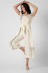 Buy_KAVERI_Off White 100% Linen Printed Brick V Neck Placement Jumpsuit  