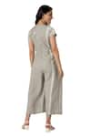 Buy_KAVERI_Green 100% Linen Printed Brick V Neck Jumpsuit  