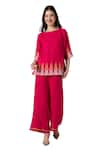 Buy_KAVERI_Pink 100% Linen Embellished Stud Boat Mona Ny Pattern Top And Pant Set  _Online_at_Aza_Fashions