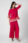 Buy_KAVERI_Pink 100% Linen Embellished Stud Boat Mona Ny Pattern Top And Pant Set  