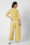 Shop_KAVERI_Green 100% Linen Embellished Stud Boat Neck Mona Ny Top And Pant Set  _at_Aza_Fashions