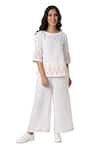 Buy_KAVERI_White 100% Linen Embellished Stud Boat Mona Border Top And Pant Set  _Online_at_Aza_Fashions