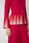 KAVERI_Pink 100% Linen Embellished Stud Notched Mona Ny Blazer Pant Set  _Online