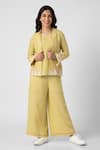 Buy_KAVERI_Green 100% Linen Embellished Stud Mona Ny Pattern Blazer Pant Set  _at_Aza_Fashions