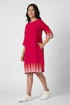 Buy_KAVERI_Pink 100% Linen Embellished Stud Round Neck Mona Dress  _Online_at_Aza_Fashions