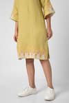 KAVERI_Green 100% Linen Embellished Stud Round Neck Mona Ny Pattern Dress  _Online_at_Aza_Fashions