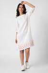 Buy_KAVERI_White 100% Linen Embellished Stud Round Neck Mona Ny Dress  