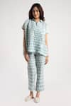 Buy_KAVERI_Blue 100% Linen Hand Screen Printed Lady Q Square Top And Pant Set  _at_Aza_Fashions