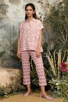 Buy_KAVERI_Pink 100% Linen Hand Screen Lady Q Square Pattern Top And Pant Set  _at_Aza_Fashions