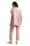 KAVERI_Pink 100% Linen Hand Screen Lady Q Square Pattern Top And Pant Set  _Online_at_Aza_Fashions