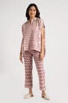 Buy_KAVERI_Pink 100% Linen Hand Screen Lady Q Square Pattern Top And Pant Set  _Online_at_Aza_Fashions