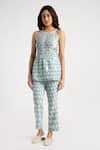 Buy_KAVERI_Blue 100% Linen Hand Screen Printed Lady Q Christina Top And Pant Set  _at_Aza_Fashions