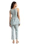 KAVERI_Blue 100% Linen Hand Screen Printed Lady Q Christina Top And Pant Set  _Online_at_Aza_Fashions