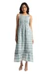 Buy_KAVERI_Blue 100% Linen Hand Screen Printed Cubes Lady Q Christina Dress  