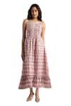 Buy_KAVERI_Pink 100% Linen Hand Screen Printed Lady Q Christina Pattern Dress  _Online_at_Aza_Fashions