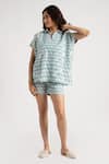 Buy_KAVERI_Blue 100% Linen Hand Screen Printed Lady Q Square Top And Shorts Set  _Online_at_Aza_Fashions