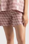 Buy_KAVERI_Pink 100% Linen Hand Screen Lady Q Square Pattern Top And Shorts Set  _Online_at_Aza_Fashions