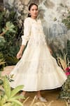 Buy_KAVERI_Off White 100% Linen Hand Screen Walk In The Clouds Amore Dress  _at_Aza_Fashions