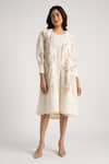 Shop_KAVERI_Off White 100% Linen Hand Screen Walk In The Clouds With Dress  _Online_at_Aza_Fashions