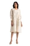 KAVERI_Off White 100% Linen Hand Screen Walk In The Clouds With Dress  _at_Aza_Fashions