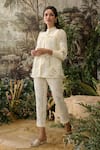 Buy_KAVERI_Off White 100% Linen Hand Screen Walk In The Clouds Top And Pant Set  _at_Aza_Fashions