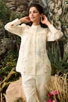 Buy_KAVERI_Off White 100% Linen Hand Screen Walk In The Clouds Top And Pant Set  _Online_at_Aza_Fashions