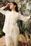 Shop_KAVERI_Off White 100% Linen Hand Screen Walk In The Clouds Top And Pant Set  _Online_at_Aza_Fashions