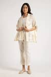 Buy_KAVERI_Off White 100% Linen Hand Walk In The Clouds Kaftan And Pant Set  _at_Aza_Fashions