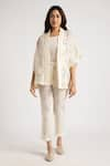 Buy_KAVERI_Off White 100% Linen Hand Walk In The Clouds Kaftan And Pant Set  _Online_at_Aza_Fashions