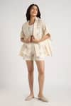 Buy_KAVERI_Off White 100% Linen Hand Walk In The Clouds Kaftan And Shorts Set  _at_Aza_Fashions