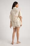 Shop_KAVERI_Off White 100% Linen Hand Walk In The Clouds Kaftan And Shorts Set  _at_Aza_Fashions