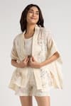 Buy_KAVERI_Off White 100% Linen Hand Walk In The Clouds Kaftan And Shorts Set  _Online_at_Aza_Fashions