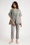 Buy_KAVERI_Green 100% Linen Hand Walk In The Clouds Pattern Kaftan And Pant Set  _at_Aza_Fashions