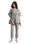 KAVERI_Green 100% Linen Hand Walk In The Clouds Pattern Kaftan And Pant Set  _Online_at_Aza_Fashions