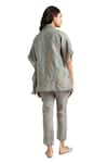 Shop_KAVERI_Green 100% Linen Hand Walk In The Clouds Pattern Kaftan And Pant Set  _Online_at_Aza_Fashions