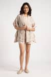 Buy_KAVERI_Beige 100% Linen Hand Walk In The Clouds Pattern Kaftan And Shorts Set  _at_Aza_Fashions