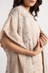 Buy_KAVERI_Beige 100% Linen Hand Walk In The Clouds Pattern Kaftan And Shorts Set  _Online_at_Aza_Fashions