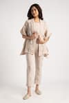 Buy_KAVERI_Beige 100% Linen Hand Screen Walk In The Clouds Kaftan And Pant Set  _at_Aza_Fashions