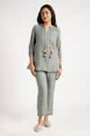 Buy_KAVERI_Green 100% Linen Hand Walk In The Clouds Karma Top And Pant Set  _at_Aza_Fashions